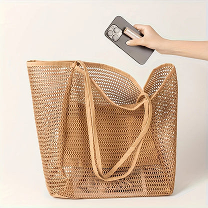 Bolso de Hombro de Gran Capacidad para Mujer – Tejido de Poliéster, Ideal para Playa, Viajes y Compras