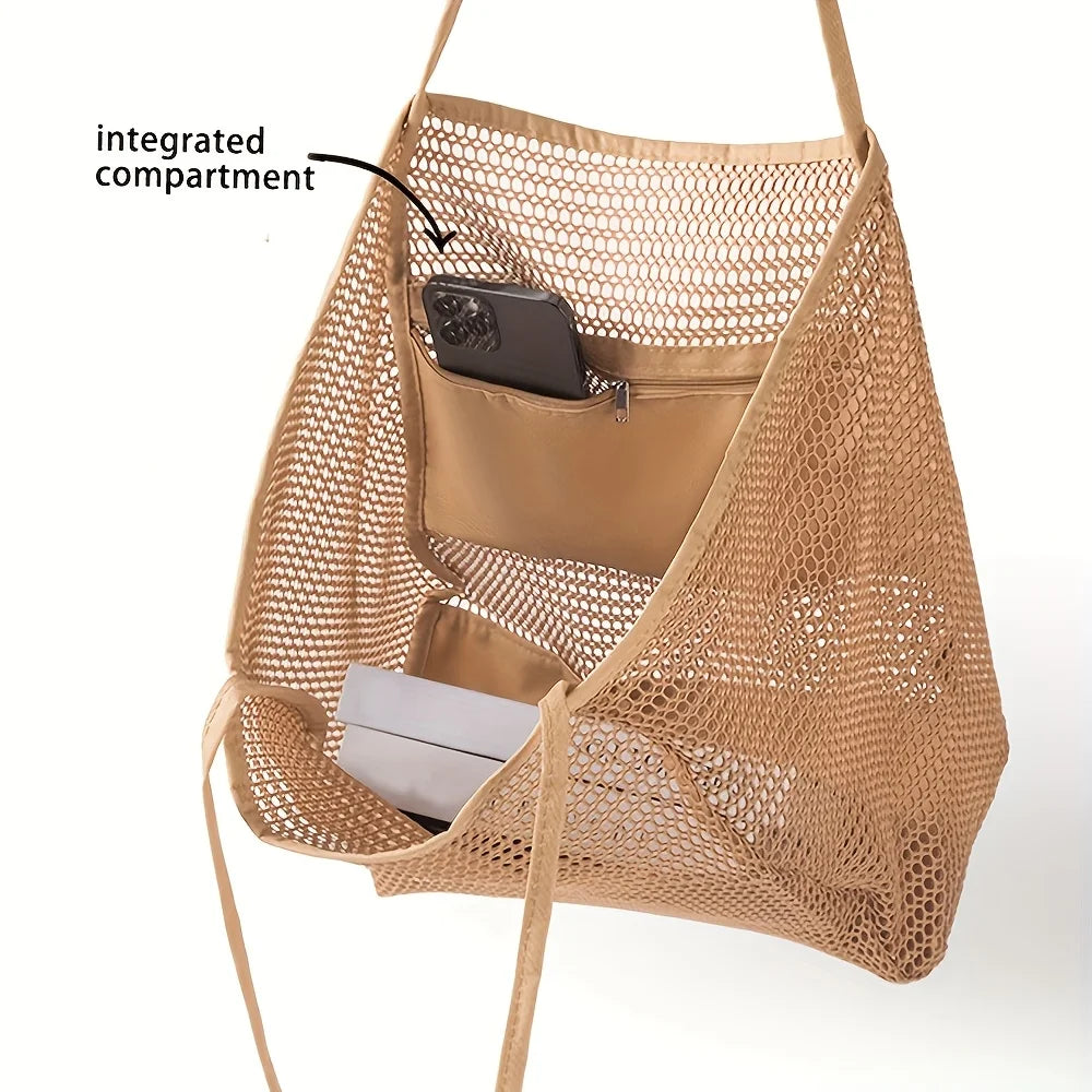 Bolso de Hombro de Gran Capacidad para Mujer – Tejido de Poliéster, Ideal para Playa, Viajes y Compras