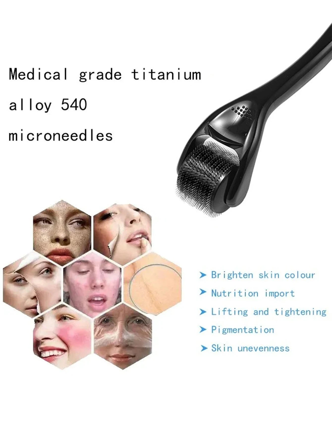Rodillo Dermaroller 540 Microagujas de Titanio — Cuidado Facial Profesional en Casa