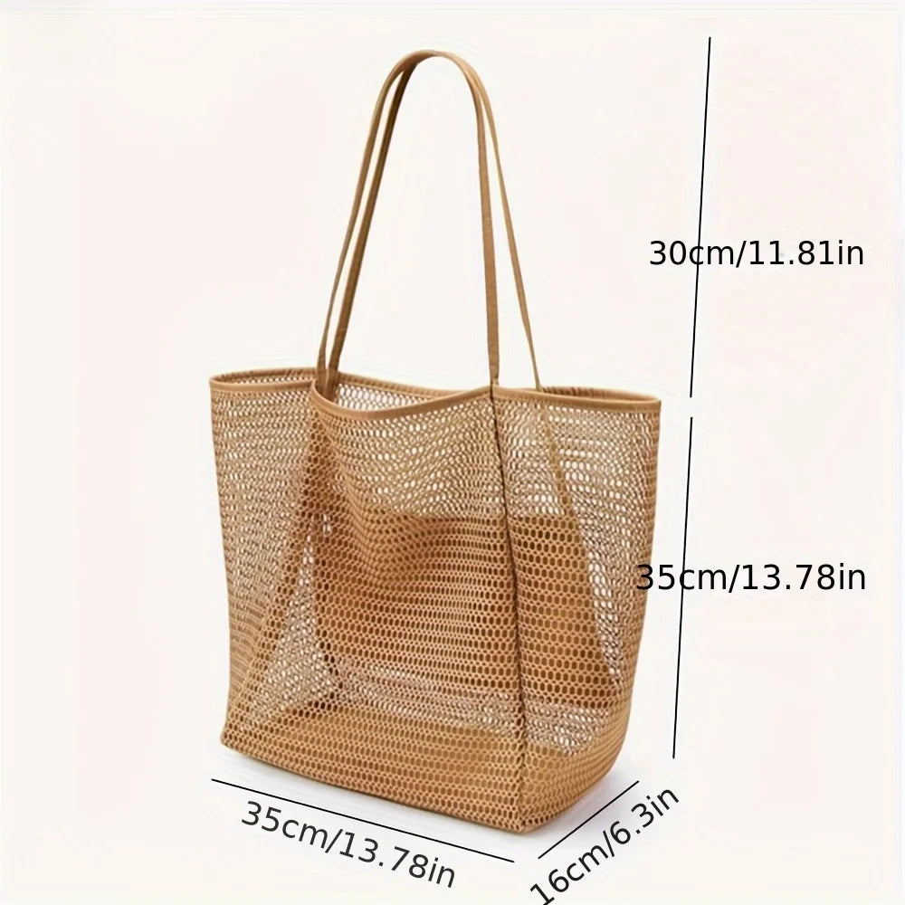 Bolso de Hombro de Gran Capacidad para Mujer – Tejido de Poliéster, Ideal para Playa, Viajes y Compras