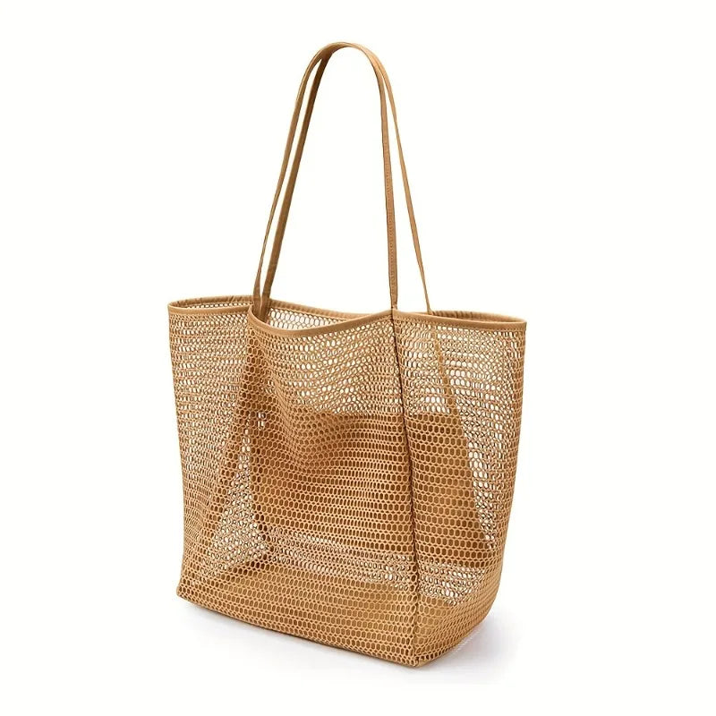 Bolso de Hombro de Gran Capacidad para Mujer – Tejido de Poliéster, Ideal para Playa, Viajes y Compras