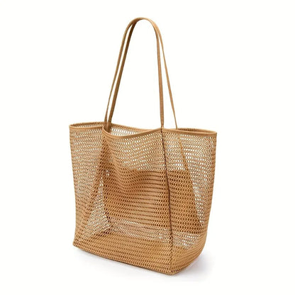 Bolso de Hombro de Gran Capacidad para Mujer – Tejido de Poliéster, Ideal para Playa, Viajes y Compras