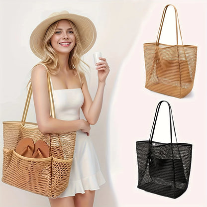 Bolso de Hombro de Gran Capacidad para Mujer – Tejido de Poliéster, Ideal para Playa, Viajes y Compras