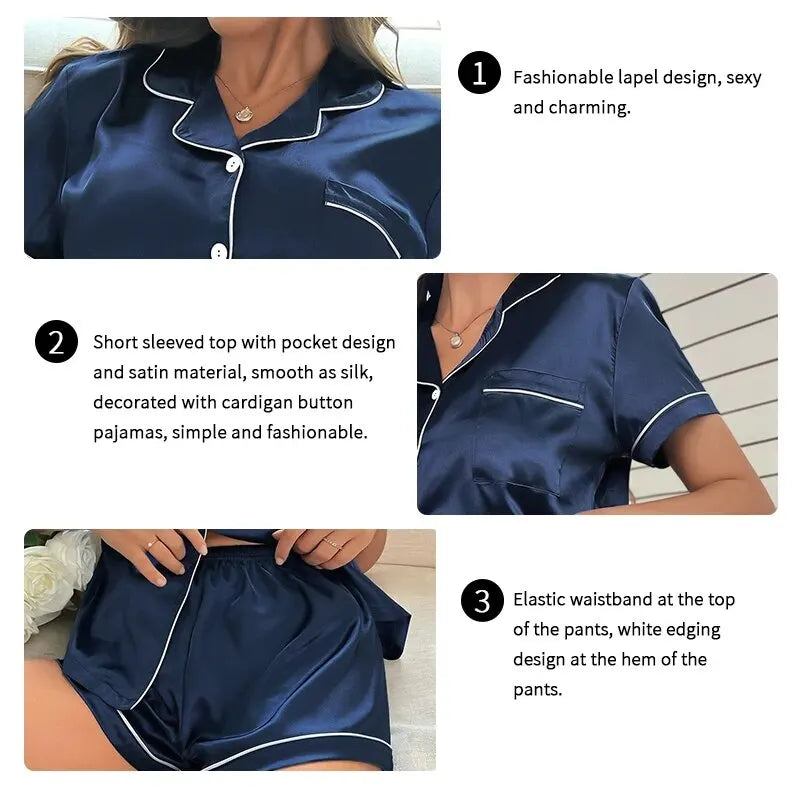Pijama de Satén para Mujer | Top y Short con Botones