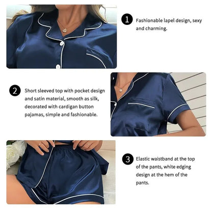 Pijama de Satén para Mujer | Top y Short con Botones
